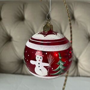 Beautiful, Glass Snowman/Christmas Tree Decorated Red, White, & Green Ornament